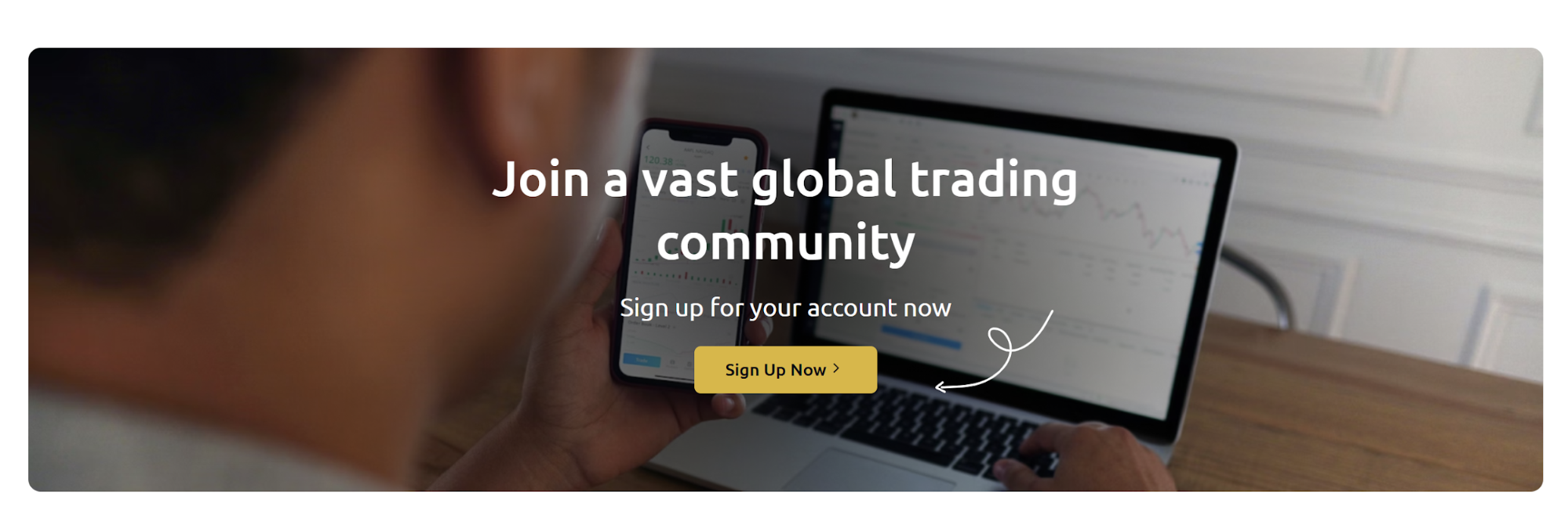 Wealth Fronts banner inviting visitors to join a vast global trading community and sign up for an account.